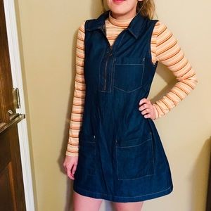 Denim Vintage Dress with Quarter Zip